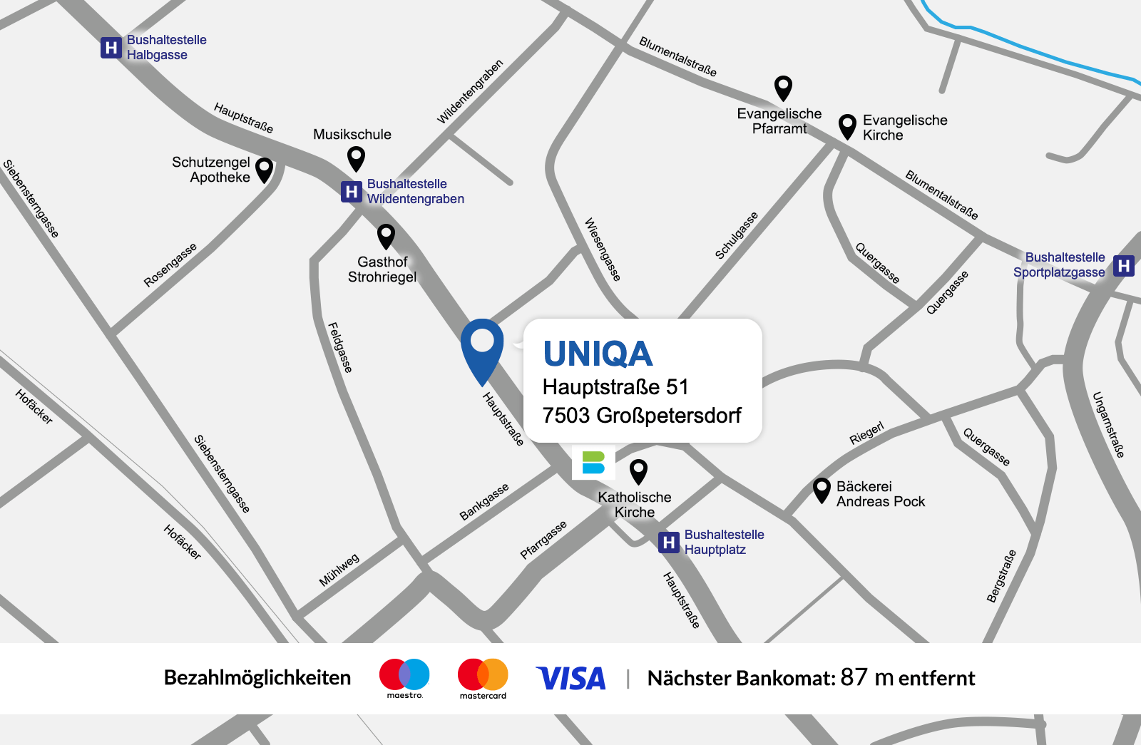 Eine Gezeichnete Karte vom Standort der UNIQA Generalagentur Pinkatal.